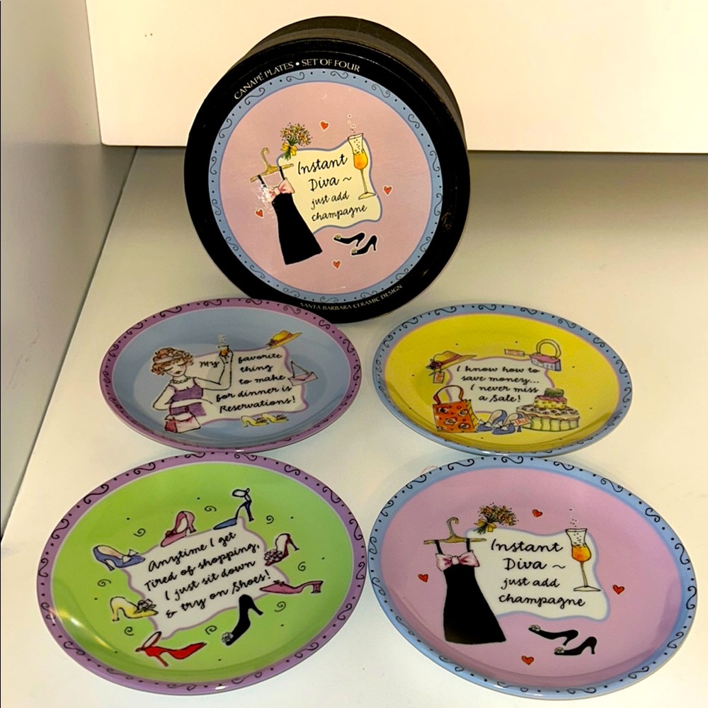 Santa Barbara Ceramic Design Canapé Plates set of 4 fine porcelain